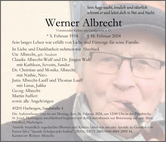 Traueranzeige von Werner Albrecht von Nordwest-Zeitung