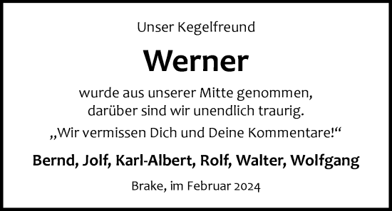 Traueranzeige von Werner Schröder von Nordwest-Zeitung