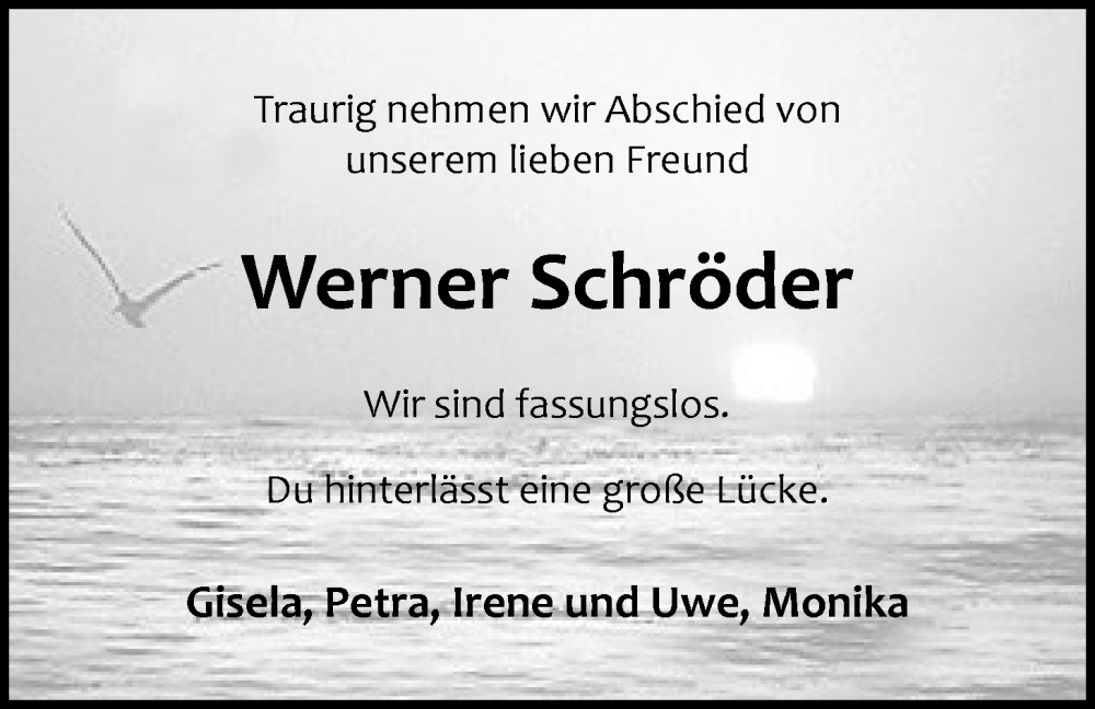 Traueranzeige für Werner Schröder vom 15.02.2024 aus Nordwest-Zeitung