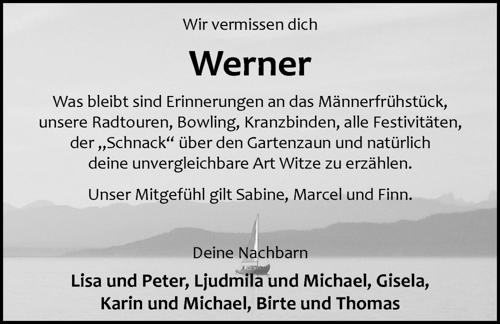  Traueranzeige für Werner Schröder vom 15.02.2024 aus Nordwest-Zeitung