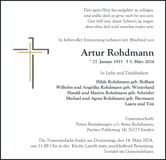Traueranzeige von Artur Rohdmann von Emder Zeitung