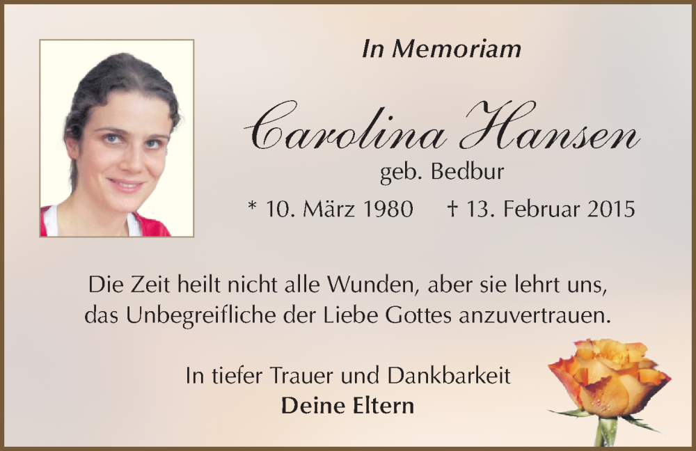  Traueranzeige für Carolina Hansen vom 09.03.2024 aus Emder Zeitung