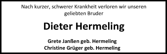 Traueranzeige von Dieter Hermeling von Emder Zeitung