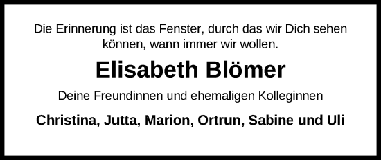 Traueranzeige von Elisabeth Blömer von Nordwest-Zeitung