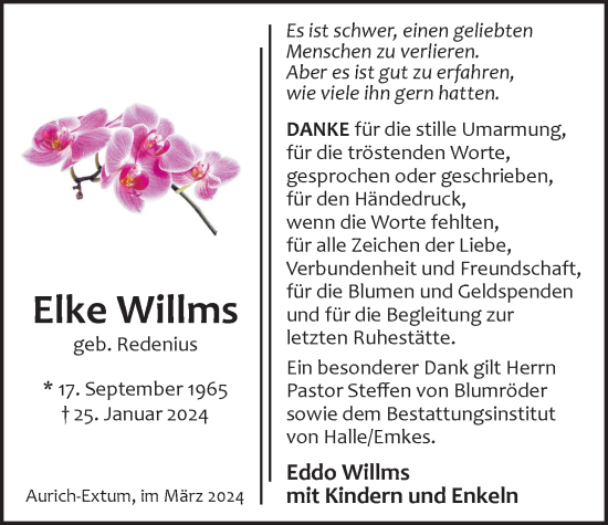 Traueranzeige von Elke Willms von Emder Zeitung