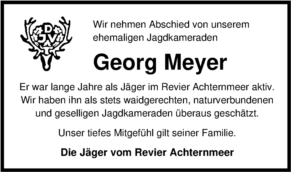  Traueranzeige für Georg Meyer vom 05.03.2024 aus Nordwest-Zeitung