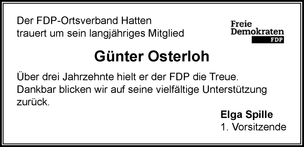  Traueranzeige für Günter Osterloh vom 26.03.2024 aus Nordwest-Zeitung
