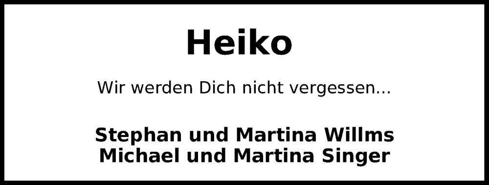  Traueranzeige für Heiko Bohlen vom 06.03.2024 aus WZ/JW/AH