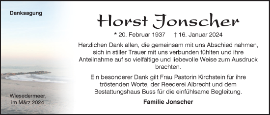 Traueranzeige von Horst Jonscher von WZ/JW/AH