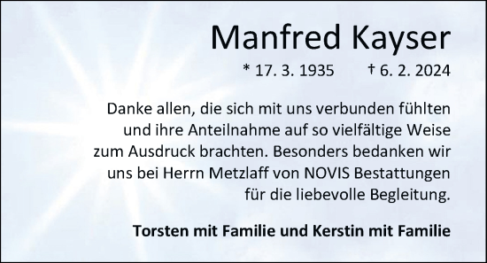 Traueranzeige von Manfred Kayser von Nordwest-Zeitung