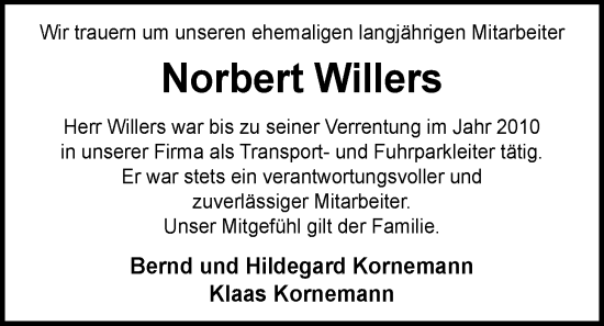 Traueranzeige von Norbert Willers von Nordwest-Zeitung