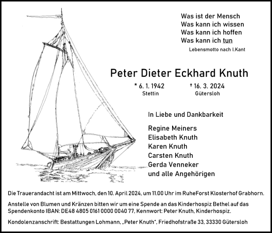 Traueranzeige von Peter Dieter Eckhard Knuth von Nordwest-Zeitung