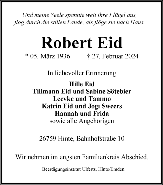 Traueranzeige von Robert Eid von Emder Zeitung
