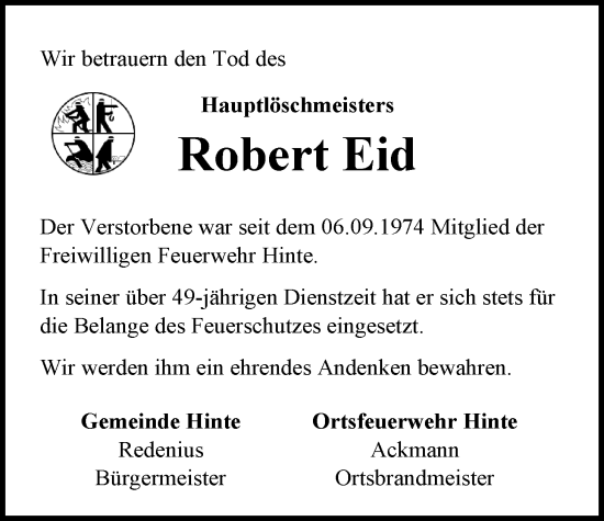 Traueranzeige von Robert Eid von Emder Zeitung