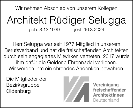 Traueranzeige von Rüdiger Selugga von Nordwest-Zeitung