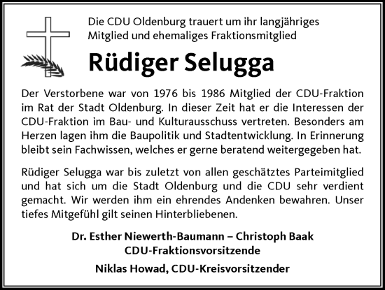 Traueranzeige von Rüdiger Selugga von Nordwest-Zeitung