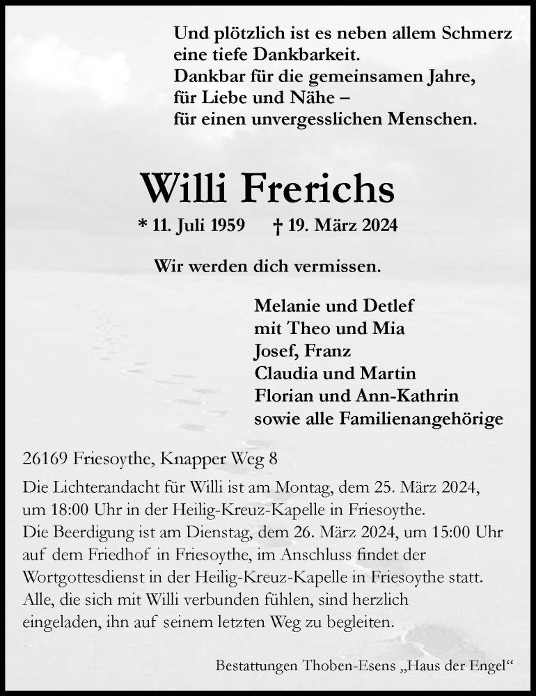 Traueranzeige für Wilhelm Frerichs vom 22.03.2024 aus Nordwest-Zeitung