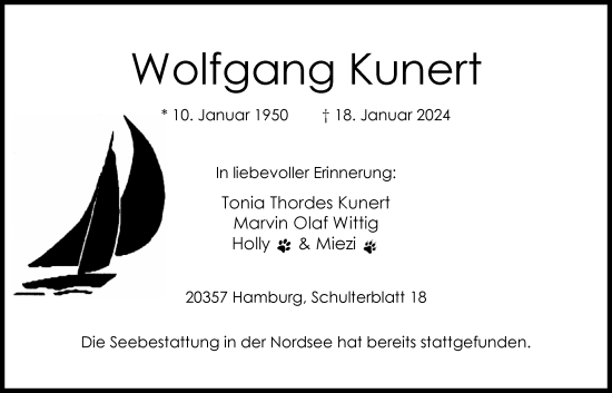 Traueranzeige von Wolfgang Kunert von WZ/JW/AH
