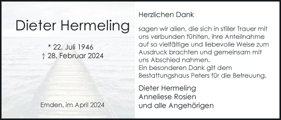 Traueranzeige von Dieter Hermeling von Emder Zeitung