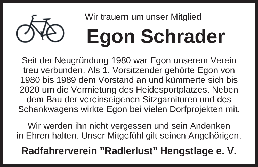  Traueranzeige für Egon Schrader vom 13.04.2024 aus Nordwest-Zeitung