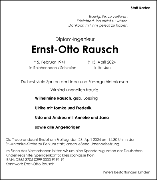 Traueranzeige von Ernst-Otto Rausch von Emder Zeitung