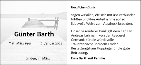 Traueranzeige von Günter Barth von Emder Zeitung