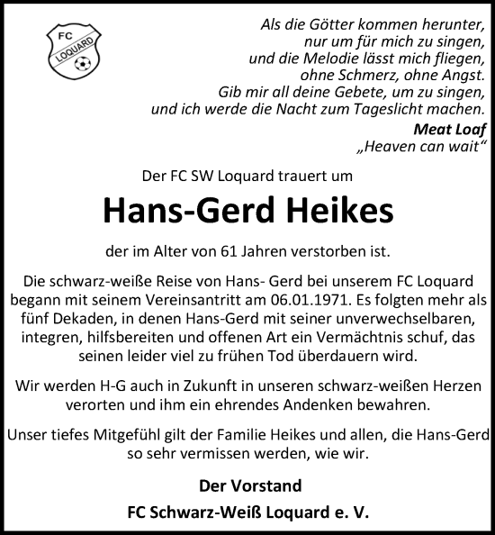 Traueranzeige von Hans-Gerd Heikes von Emder Zeitung