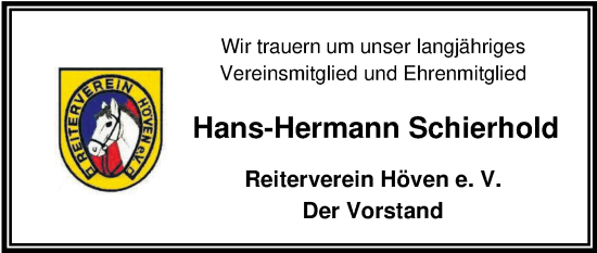 Traueranzeige von Hans-Hermann Schierhold von Nordwest-Zeitung