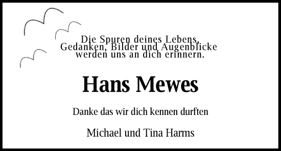 Traueranzeige von Hans Mewes von Nordwest-Zeitung