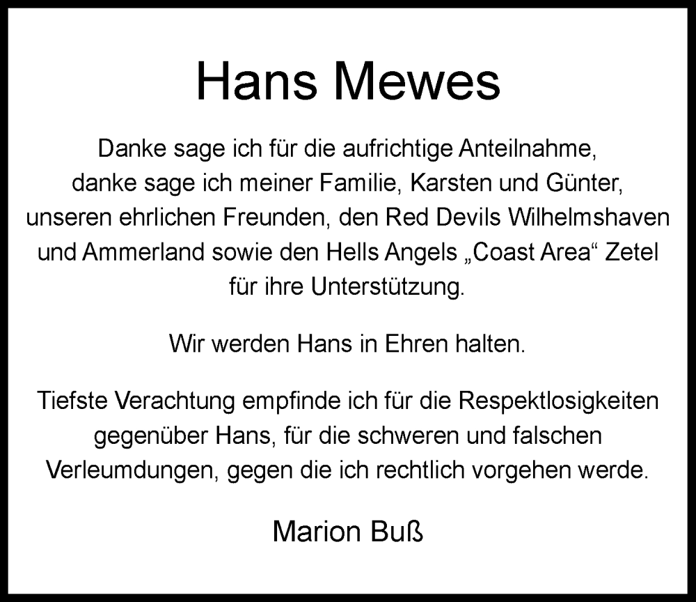  Traueranzeige für Hans Mewes vom 27.04.2024 aus WZ/JW/AH