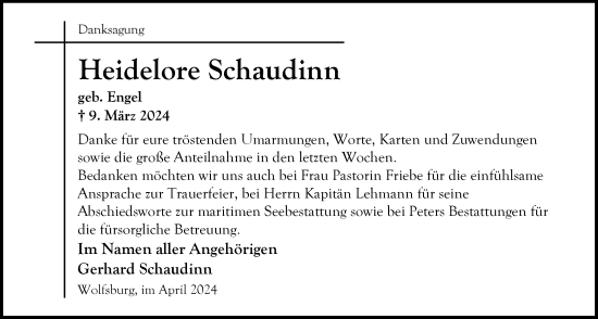 Traueranzeige von Heidelore Schaudinn von Emder Zeitung