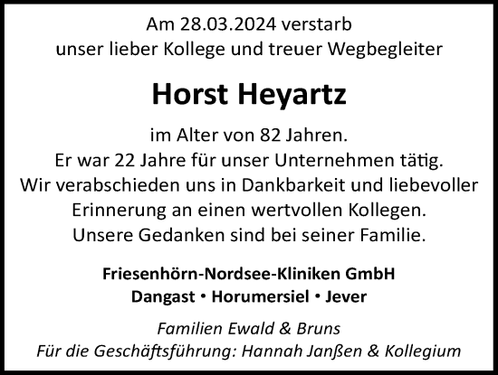 Traueranzeige von Horst Heyartz von WZ/JW/AH