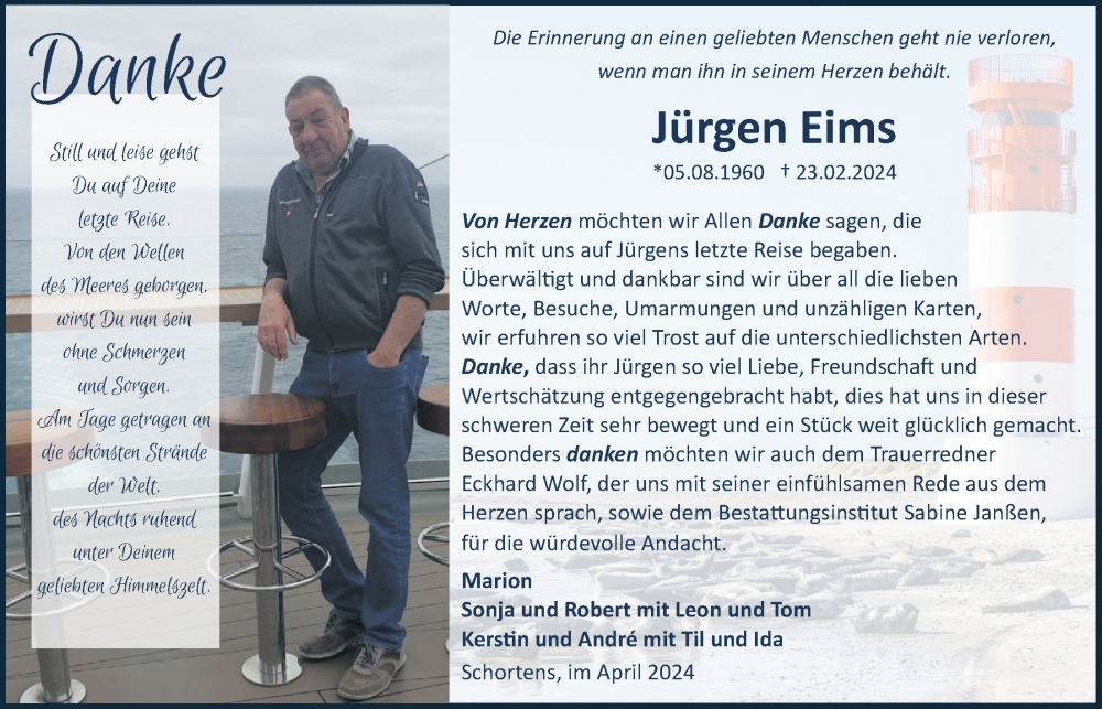  Traueranzeige für Jürgen Eims vom 06.04.2024 aus WZ/JW/AH