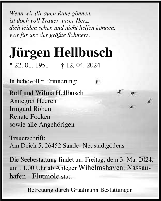 Traueranzeige von Jürgen Hellbusch von WZ/JW/AH