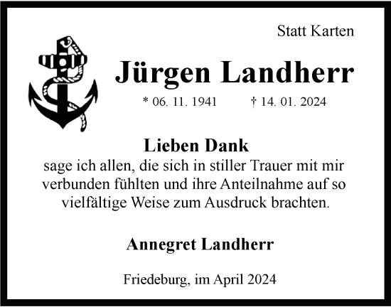 Traueranzeige von Jürgen Landherr von WZ/JW/AH