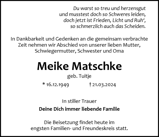 Traueranzeige von Meike Matschke von Emder Zeitung