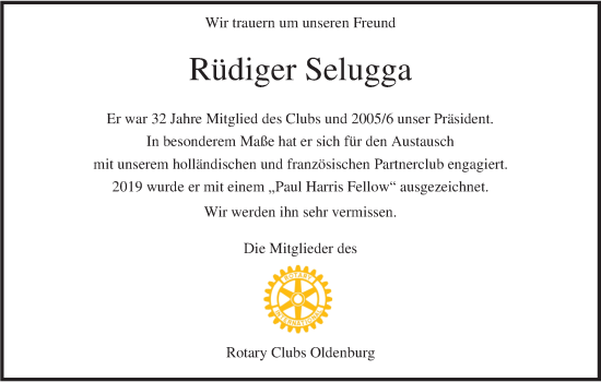 Traueranzeige von Rüdiger Selugga von Nordwest-Zeitung