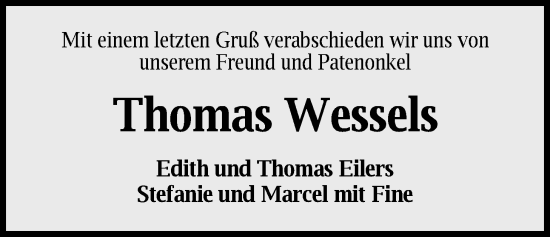 Traueranzeige von Thomas Wessels von Nordwest-Zeitung