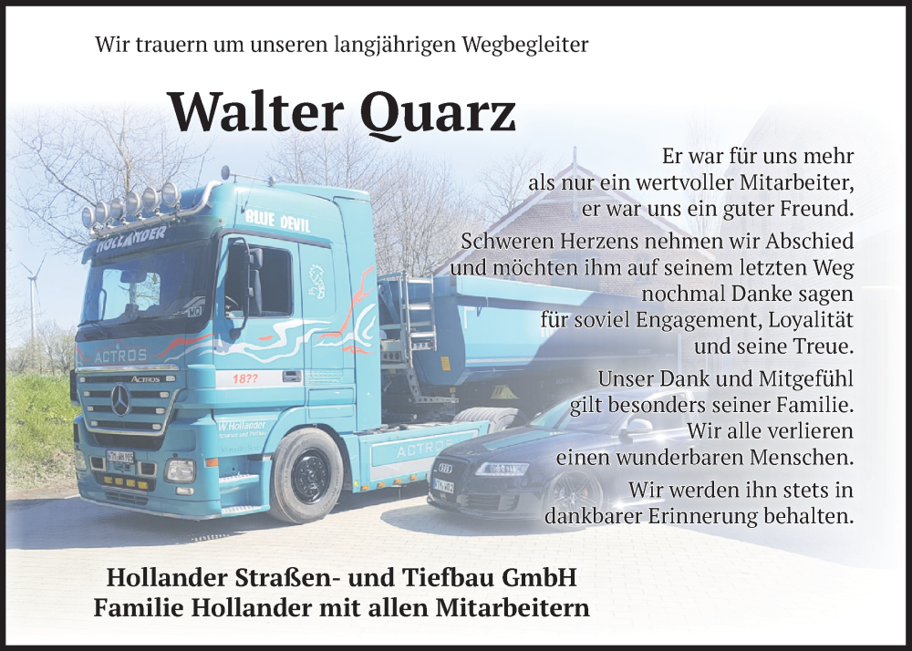  Traueranzeige für Walter Quarz vom 20.04.2024 aus WZ/JW/AH