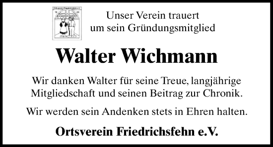 Traueranzeige von Walter Wichmann von Nordwest-Zeitung