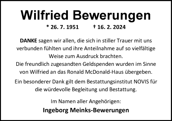 Traueranzeige von Wilfried Bewerungen von Nordwest-Zeitung