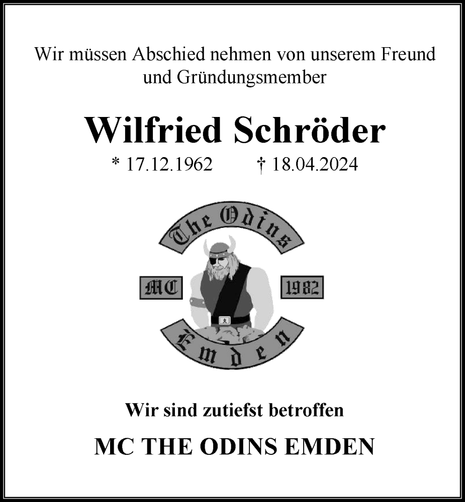  Traueranzeige für Wilfried Schröder vom 27.04.2024 aus Emder Zeitung
