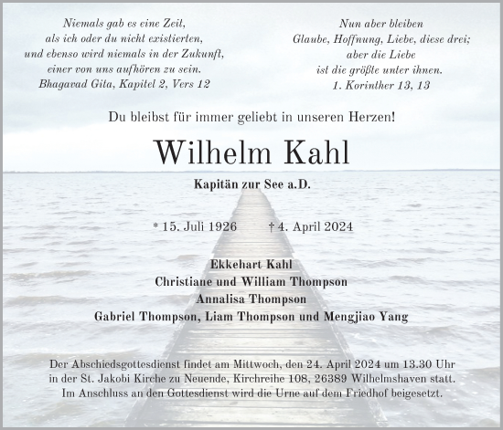 Traueranzeige von Wilhelm Kahl von WZ/JW/AH