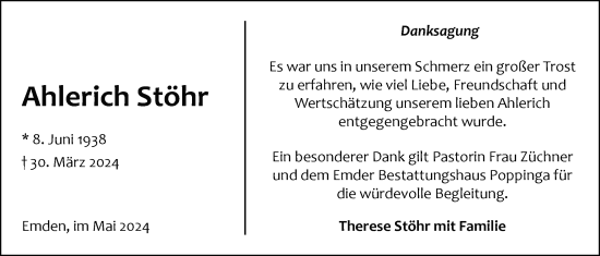 Traueranzeige von Ahlerich Stöhr von Emder Zeitung