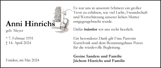 Traueranzeige von Anni Hinrichs von Emder Zeitung