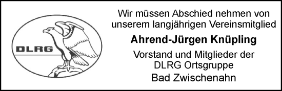 Traueranzeige von Arend-Jürgen Knüpling von Nordwest-Zeitung