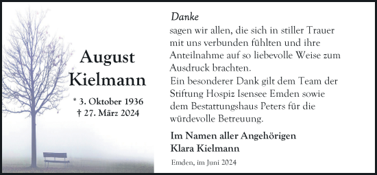 Traueranzeige von August Kielmann von Emder Zeitung