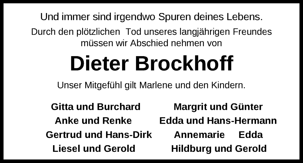  Traueranzeige für Dieter Brockhoff vom 18.05.2024 aus Nordwest-Zeitung