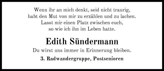 Traueranzeige von Edith Sündermann von Nordwest-Zeitung