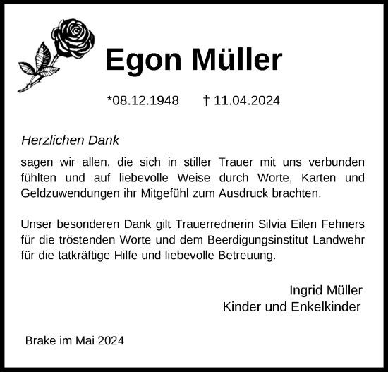 Traueranzeige von Egon Müller von Nordwest-Zeitung